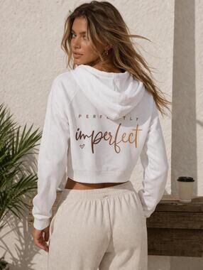 NEW 90s Cropped Graphic Athleisure Streetwear Hoodie Zip Cozy Lounge Top Y2K - S